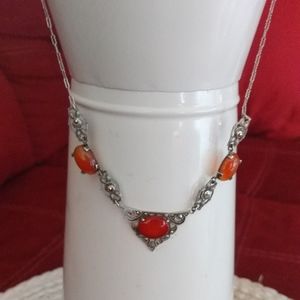 Silver Carnelian Stones Necklace